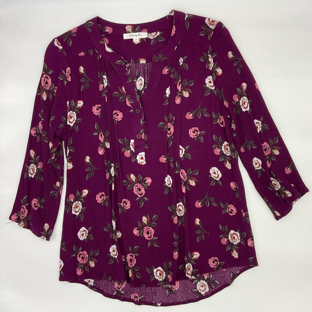 Monday Fun 3/4 Sleeve Purple Lightweight Blouse